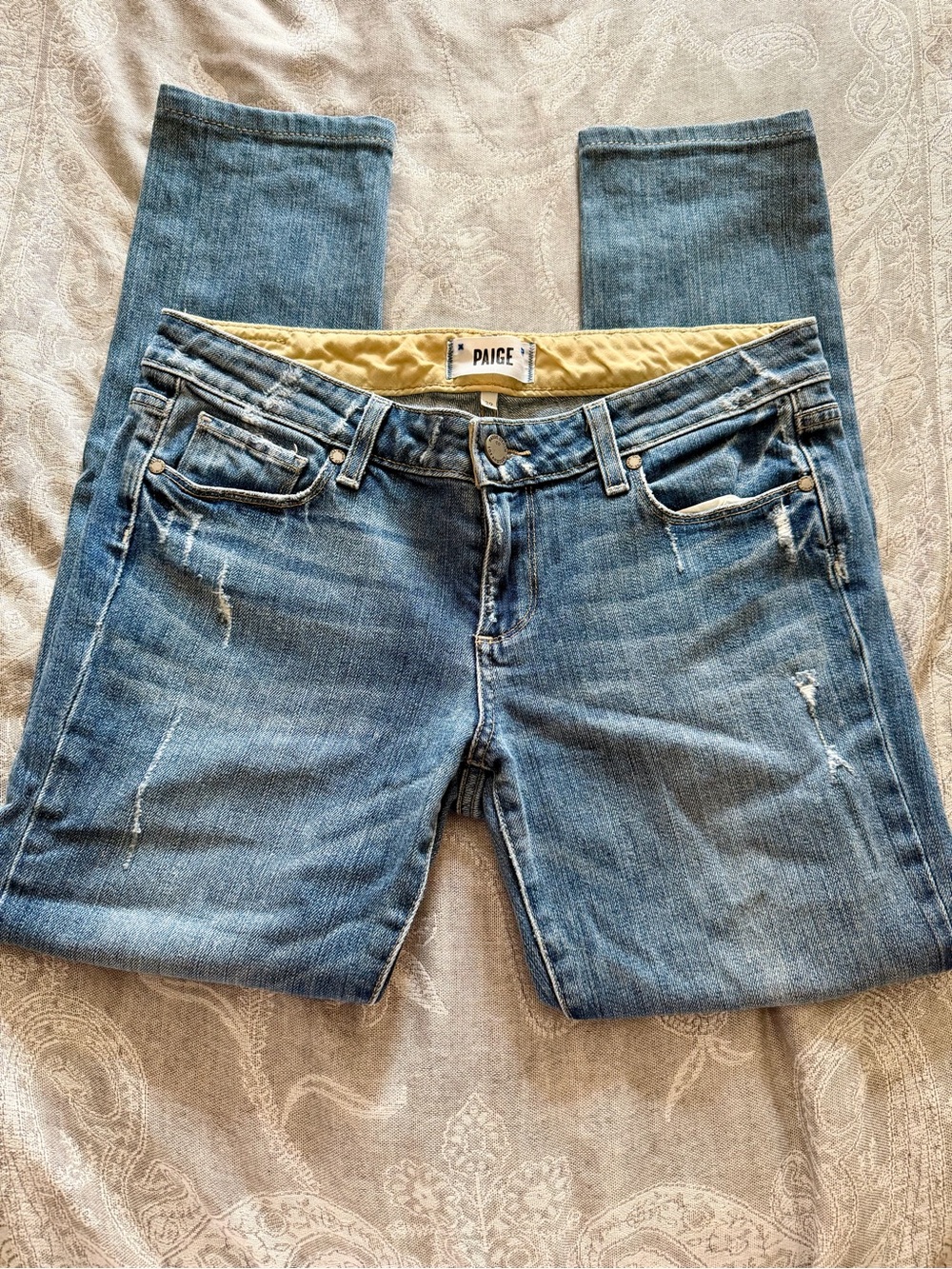 PAIGE Light Blue Skyline Ankle Peg- Jeans with Subtle Distressing